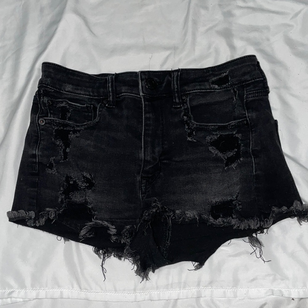 American Eagle Black Jean Short Shorts High Waisted Size 6